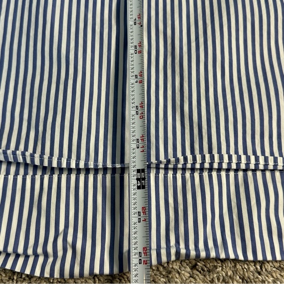 SPANX Poplin Tuxedo Shirt XL Blue White Stripe Long Sleeve High-Low Hem nautical - Picture 11 of 12